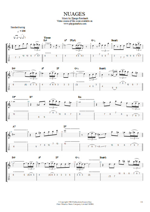 Nuages Django Reinhardt guitar pro tab AGuitar Lead Guitar by Franck Dumas mysongbook